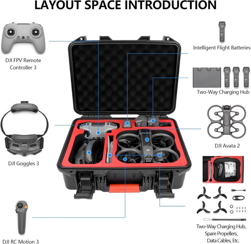 FPVtosky حافظة صلبة لمجموعة طائرة أفاتا 2، حافظة مقاومة للماء، تناسب نظارات DJI 3، جهاز التحكم RC Motion 3 وجهاز التحكم عن بعد DJI FPV 3 [الحافظة فقط] - Image 2